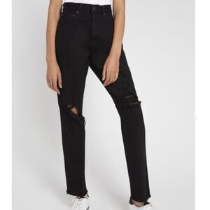 NWT Alice + Olivia High Rise Black Ripped Bodyfriend Jeans